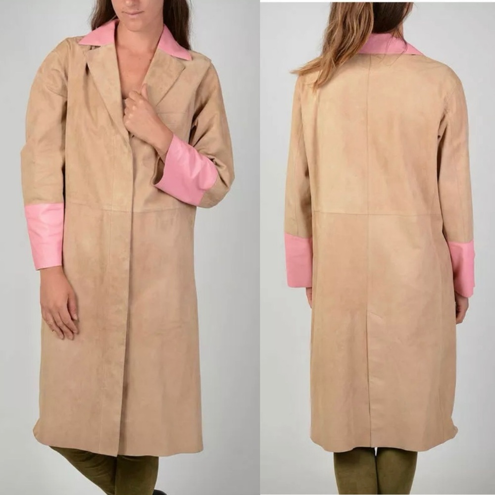 🆕 DROMe Lambskin Leather Trench in Camel/Pink — Made In Italy - Showroom sample